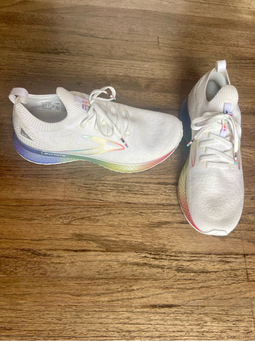 Brooks White Knit Athletic Shoes with Rainbow Midsole